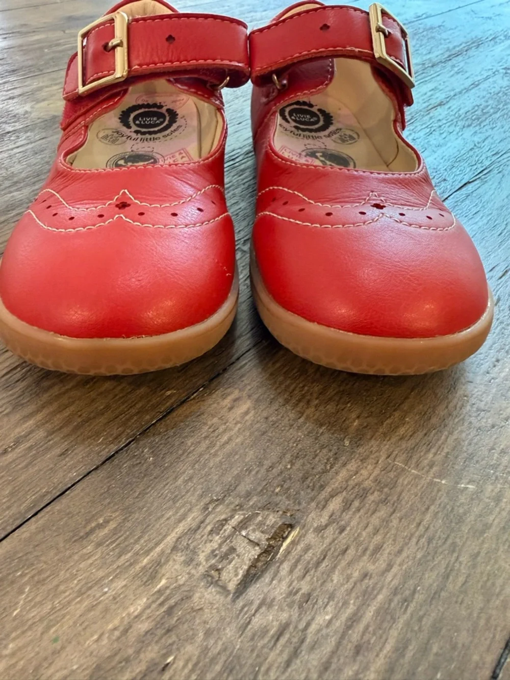 Livie & Luca Kids Size 1 Red Leather Mary Jane Shoes Scalloped Comfort Flats